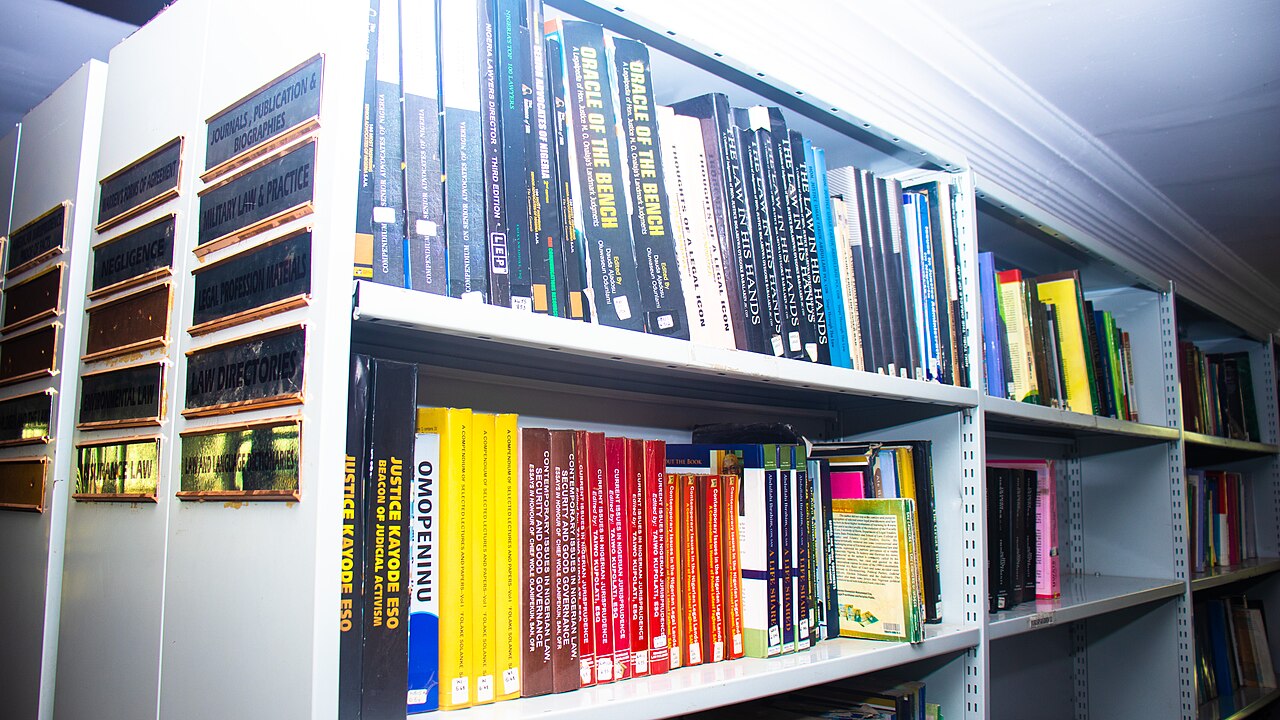 Book shelves in a law library