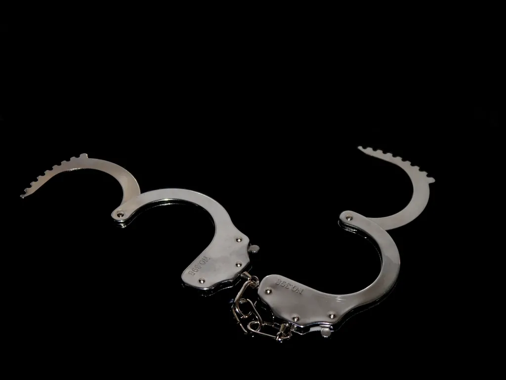 Siyah zemin üzerinde açık duran kelepçe, yakalama ve gözaltı aşamasını simgeliyor